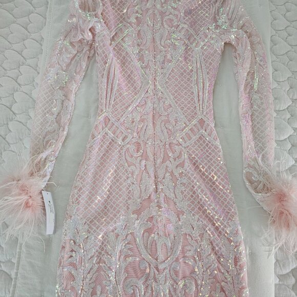 Blondie nites pink iridescent feathers dress - Picture 4 of 4